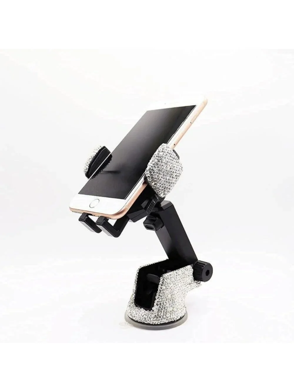 Sparkly Rhinestone Car Phone Mount Holder - Stylish Dashboard Stand for Women